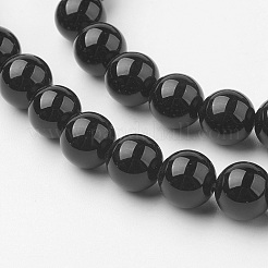 ナチュラルブラックオニキスビーズ連売り  ラウンド  グレードA  染め＆加熱  8~8.5mm  穴：1mm  約45~47個/連  14.9インチ（38cm）&nbsp;G-G735-60-8mm-A