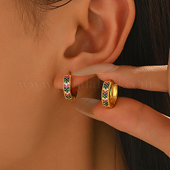 リング真鍮のフープピアス  キュービックジルコニア付き  ゴールドカラー  カラフル  14x4mm&nbsp;OA5119