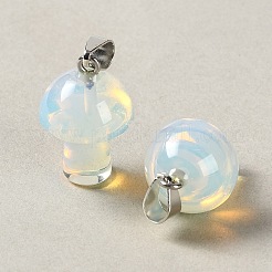 オパールペンダント  きのこチャーム  304ステンレススチールスナップオンベイル付き  ステンレス鋼色  24~25x16mm  穴：7.5x4mm&nbsp;GG-CBAA0EE-05P-28