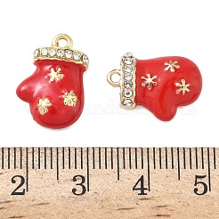 クリスマス合金エナメルペンダント  手袋チャーム  ラインストーンビーズで  ゴールドカラー  レッド  16x11.5x3mm  穴：1.5mm&nbsp;LS-ENAM-I073-02G-01