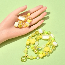 100グラムのアクリルビーズ  混合図形  きいろ  5.5~28x6~20x3~11mm  穴：1~5mm&nbsp;SACR-YW0001-41B