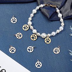 12個3色304ステンレススチールチャーム  犬の足のプリントとフラットラウンド  ミックスカラー  14x12x1.1mm  穴：4mm  4個/カラー&nbsp;STAS-UN0022-58