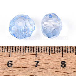 ベーキングペイント透明ガラスビーズ  ロンデル  多面カット  ドジャーブルー  9.5~10x7.5~8mm  穴：1.6mm  約1085個/1000g&nbsp;GLAA-N011-10mm-04