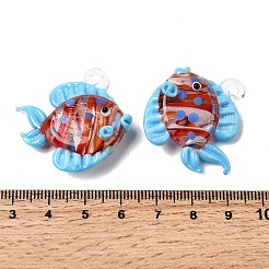 手作りランプワークペンダント  熱帯魚チャーム  空色  33~38x32~38x10~12mm  穴：2~4mm&nbsp;LAMP-B035-01A-03