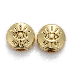 合金ビーズ  長持ちメッキ  ナザールボンジュウ付きフラットラウンド  18KGP本金メッキ  5.5x6x3mm  穴：1.5mm&nbsp;X-PALLOY-P221-01G