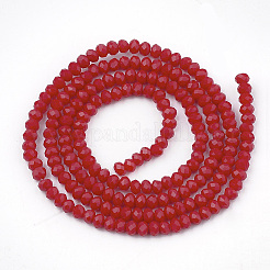 オペークソリッドカラーガラスビーズ連売り  多面カット  ロンデル  レッド  3x2mm  穴：0.5mm  約135~140個/連  32~34cm&nbsp;X-GLAA-S178-14B-02
