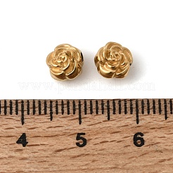 304ステンレススチールビーズ  花  イオンプレーティング（ip）  ゴールドカラー  6.5x7x5.5mm  穴：1.6mm&nbsp;STAS-B128-45A-G