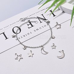 変色防止 200個 10スタイル 304ステンレススチールチャーム  月＆星  ステンレス鋼色  20個/スタイル&nbsp;STAS-LS0001-33P