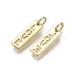 真鍮チャーム  丸カン付き  ニッケルフリー  単語の愛の長方形  ゴールドカラー  16x5x1.5mm  穴：3mm&nbsp;KK-R133-049G-NF