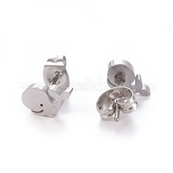 変色しにくい304ステンレススチールスタッドピアス  ピアスキャッチ/ピアスバックキャッチ付き  クジラ形状  ステンレス鋼色  5x8.5mm  ピン：0.8mm&nbsp;X-EJEW-F227-19P