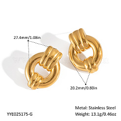 304ステンレススチールのストライプとリングスタッドピアス  18KGP本金メッキ  27.4x20.2mm&nbsp;VM1171-1