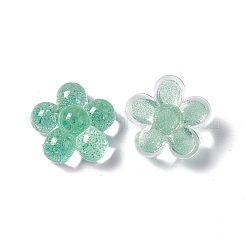半透明のアクリルカボション  グリッターパウダー付き  5  - 花びらの花  グリーン  24.5x25x12.5mm&nbsp;OACR-C009-12B