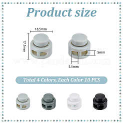 40色のプラスチックコードロック4個  フラットラウンド  ミックスカラー  17.5x18.5mm  穴：5.5x5mm  10個/カラー&nbsp;FIND-PH0027-35