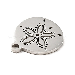 変色しない201ステンレススチールペンダント  花付きフラットラウンド  ステンレス鋼色  13.5x12x1mm  穴：1.4mm&nbsp;STAS-E015-04P