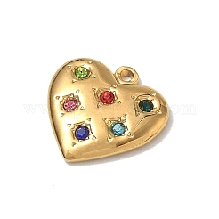 304ステンレスペンダント  ラインストーン付き  ハートチャーム  18KGP本金メッキ  15x15x2mm  穴：1.5mm&nbsp;SA-CBACF51-06G