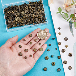 360個12スタイルの合金と鉄のビーズキャップセット  花  アンティークブロンズ  5~10x1.5~4.5mm  穴：1~1.5mm  30個/スタイル&nbsp;FIND-ME0001-39