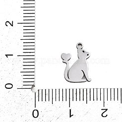 ステンレススチールチャーム201個  ハートチャームの猫  レーザー切断  変色防止  ステンレス鋼色  12x8x1mm  穴：1.2mm&nbsp;LS-STAS-Z155-03P