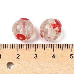 光る手作りの金砂ガラスビーズ  啓発リボンをつけたラウンド  暗闇で光る  クリムゾン  12mm  穴：1.6mm&nbsp;LAMP-U004-01