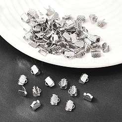 変色しない304ステンレススチールリボンカシメエンドパーツ  ステンレス鋼色  6x6.5mm  穴：1mm&nbsp;X-STAS-S047-056