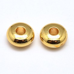 真鍮フラットラウンドスペーサービーズ  ゴールドカラー  6x3mm  穴：2mm&nbsp;KK-M085-22G-NR