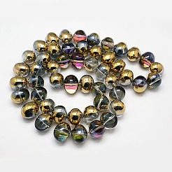 半分メッキクリスタルガラスオーバルビーズ連売り  銅メッキ  13x16mm  穴：1mm  約49個/連  25.1インチ&nbsp;EGLA-F027-C03