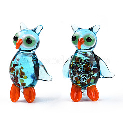 手作りランプワーク家の装飾  ギフト用の3Dフクロウの装飾品.  シアン  51~52.5x36~37.5x22~23mm&nbsp;LAMP-T011-57