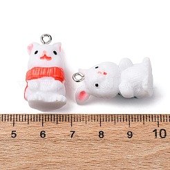 不透明樹脂ペンダント  うさぎチャーム  プラチナ鉄ループ付き  ミックスカラー  25~27x13~17x15~20mm  穴：2mm&nbsp;FIND-P035-01P-M
