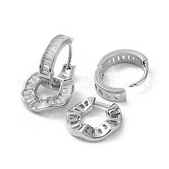 クリア キュービックジルコニア ドーナツ ダングル フープ イヤリング  女性のための真鍮のアクセサリー  プラチナ  25mm  ピン：1.1mm&nbsp;EJEW-E277-01P