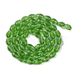 透明ガラスビーズ連売り  多面カット  ティアドロップ  ライムグリーン  15x10mm  穴：1.6mm  約46~48個/連  27.95インチ（71cm）&nbsp;EGLA-N013-T10mm-D14