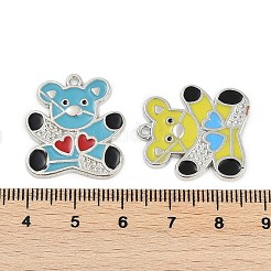 合金エナメルチャーム  ラインストーン付き  クマのチャーム  プラチナ  24x22x2mm  穴：1.5mm&nbsp;FIND-K020-28P