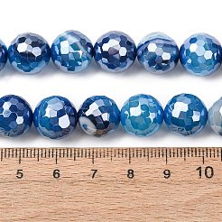 天然バンデットアゲートビーズ連売り  ラウンド  多面カット  パール光沢メッキ  ブルー  12mm  穴：1.2mm  約32個/連  14.96''（38センチメートル）&nbsp;G-B191-A02-12mm