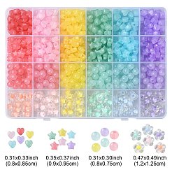 702 個 24 スタイルアクリル模造ゼリービーズ & 二層ビーズ  星＆丸＆ハート＆フラワー  ミックスカラー  8~12x9.5~12.5x5.5~6mm  穴：1.8~2mm&nbsp;DIY-YW0007-97