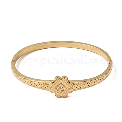 304ステンレススチール製クリスタルラインストーンヒンジ付きカフバングル（女性用）  花  18KGP本金メッキ  内径：2.38x1.93インチ（6.05x4.9cm）&nbsp;SA-CBA61B8-07G