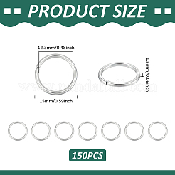 304ステンレススチールオープン丸カン150個  ラウンド  ステンレス鋼色  15ゲージ  15x1.5mm  内径：12.3mm&nbsp;STAS-UN0042-56