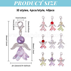 40個 10スタイル 天使アクリル&ガラスパールペンダント装飾  バッグの飾り用のロブスター クロー クラスプ チャーム  ミックスカラー  38mm  4個/スタイル&nbsp;HJEW-CA00017
