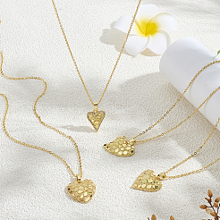 4個 4スタイル バレンタインデー 真鍮 テクスチャード ハートペンダント アズキチェーンネックレス レディース  ゴールドカラー  17.48~17.64インチ（44.4~44.8cm）  1個/スタイル&nbsp;NJEW-PH0001-53