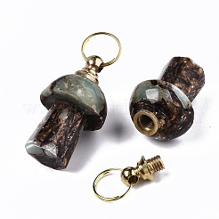 組み立てられた合成ブロンズとアクアテラジャスパーの開閉可能な香水瓶のペンダント  印象ジャスパー  ライトゴールド真鍮のパーツと  染め  容量：1ml（0.03液量オンス）  34~35x20~21mm  穴：10.5mm&nbsp;LS-G-S366-057B