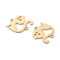 イオンプレーティング（IP）304ステンレススチール中空コネクタチャーム  猫の形のリンク  ゴールドカラー  19x18x1mm  穴：1.2mm&nbsp;STAS-P332-05G