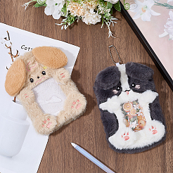 2個 2スタイルのかわいい動物のぬいぐるみフォトカードホルダー、プラスチックボールチェーン付き  ミニフォトカードホルダープロテクター  混合図形  215mm  1個/スタイル&nbsp;HJEW-SC0003-19