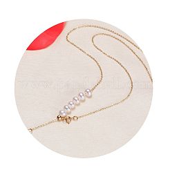 天然淡水パールビーズのティアドロップタッセル付き真鍮ラリアットネックレス（女性用）  ホワイト  ゴールドカラー  17.72インチ（45cm）&nbsp;WG56F2F-01