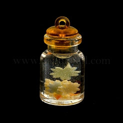 蓄光プラスチックペンダント  内部にポリマークレイ  ボトルチャーム  ゴールド  28.5x14.5mm  穴：1.8mm&nbsp;KY-WH0048-14A