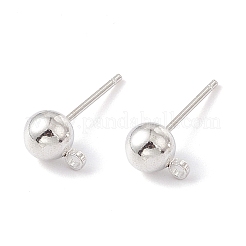 真鍮製丸玉スタッドピアスパーツ  ループと304ステンレススチールピン付き  銀  15.2~15.7x5mm  穴：1mm  ピン：0.7mm&nbsp;X-EC254-S
