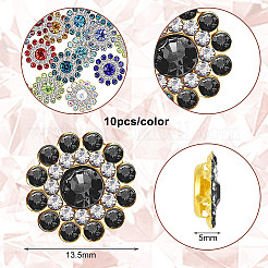 100個10色アクリルカボション  ラインストーン付き  花  ゴールドカラー  ミックスカラー  13.5x5mm  10個/カラー&nbsp;OACR-GF0001-09