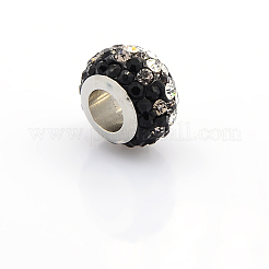 304ステンレススチールポリマークレイラインストーンヨーロピアンビーズ  大穴ロンデルビーズ  ジェット  11~12x7~8mm  穴：5mm&nbsp;CPDL-J017-02