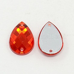 縫い付けラインストーン  台湾アクリルラインストーン  二つの穴  衣料品アクセサリー  レッド  ティアドロップ  約10 mm幅  長さ14mm  厚さ4mm  穴：1mm&nbsp;ARB27-10X14MM-03