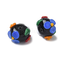 手作りのランプワークエナメルビーズ  手描きのビーズ  フラットラウンド  花  18~19x19~19.5x11~1.5mm  穴：1.6mm&nbsp;LAMP-Z020-06C