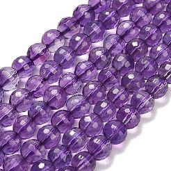 天然石アメジストビーズ連売り  ラウンド  多面カット  グレードAAA+  6mm  穴：0.8mm  約63個/連  15.16''（38.5センチメートル）&nbsp;G-H329-D01-6mm