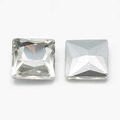 ポイントガラスラインストーンカボション  バックメッキ  多面カット  正方形  透明  8x8x3.5mm&nbsp;RGLA-T027-8x8mm-01