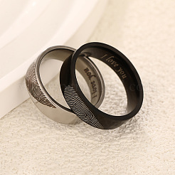 カップル用ステンレス指輪201個  指紋  ブラック  USサイズ7（17.3mm）とUSサイズ9（18.9mm）&nbsp;WG1D129-02