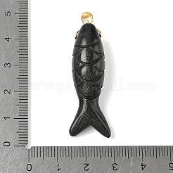 天然と合成の混合宝石彫刻ペンダント  真鍮製の金具が付いた魚のチャーム  ゴールドカラー  47x15x12mm  穴：1.6mm&nbsp;G-P599-08G